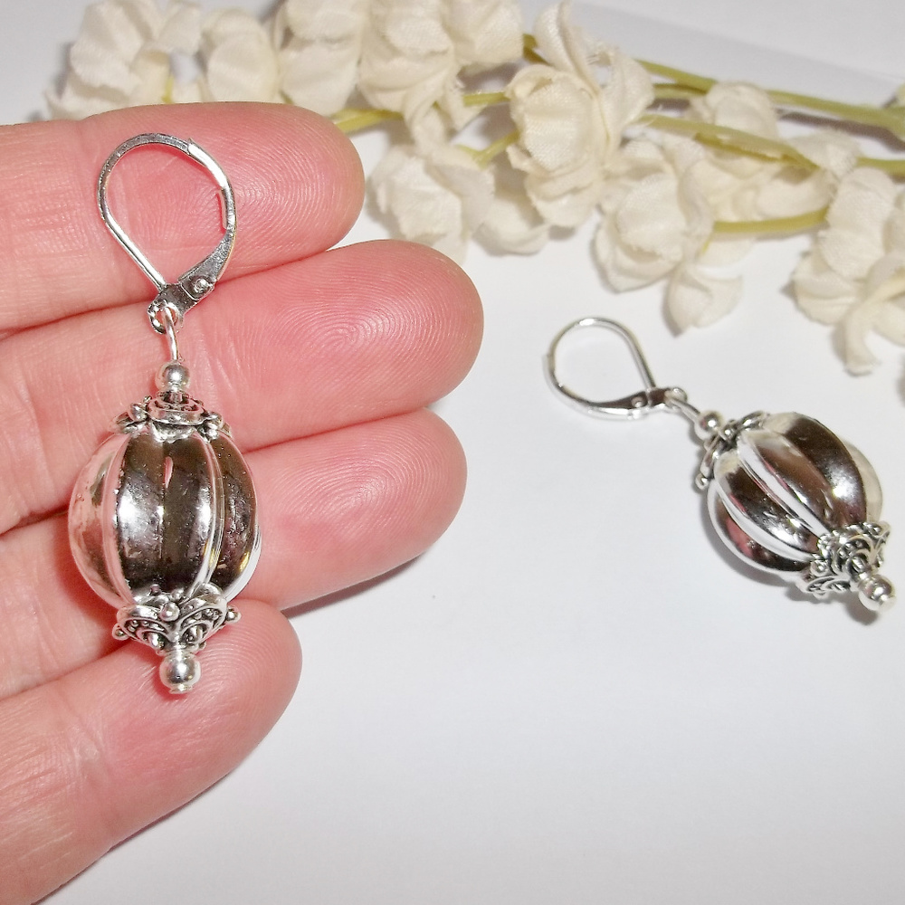 Big Silver Statement Earrings Dangle Drop NWT 4568 - Picture 6 of 8